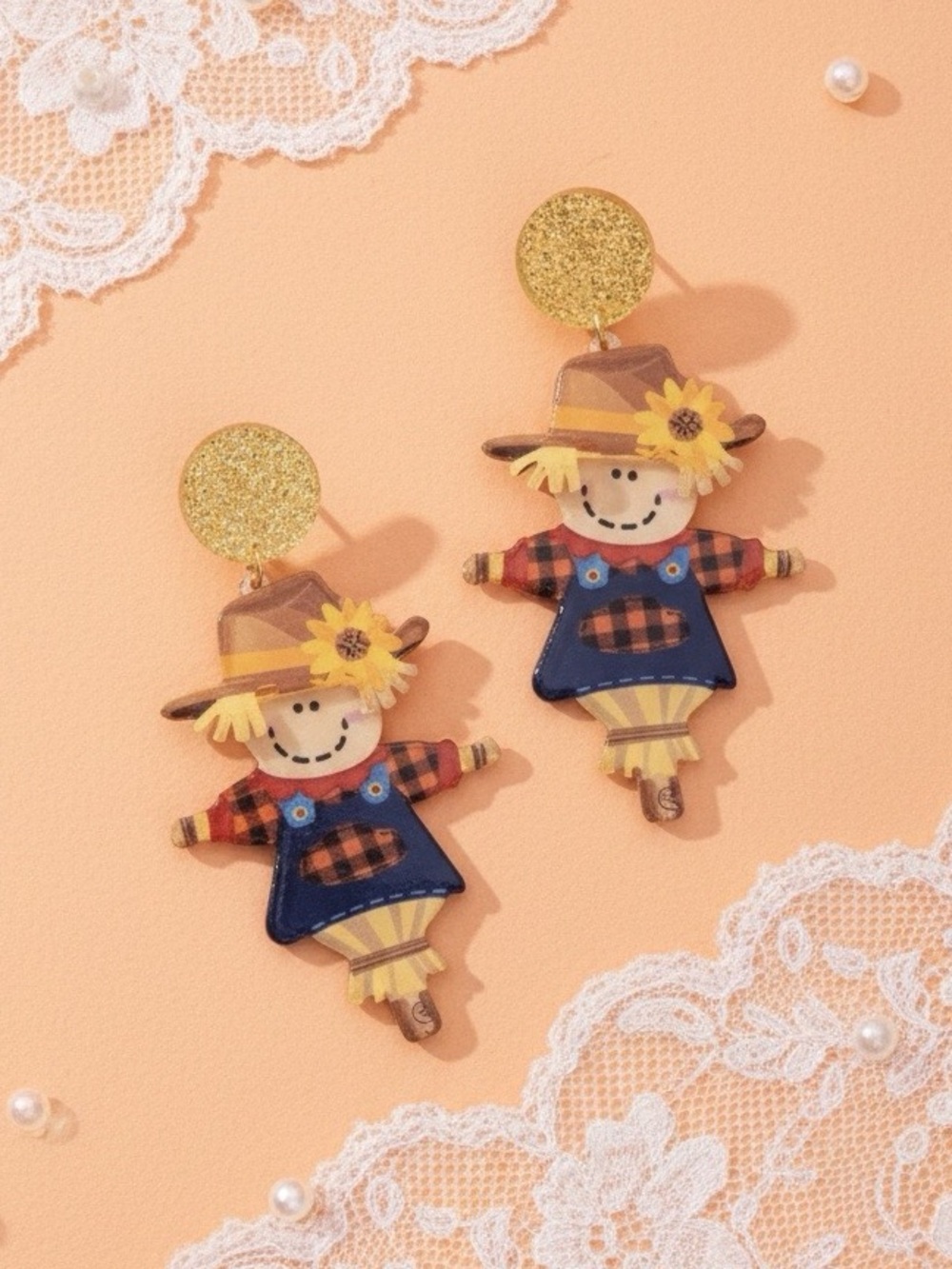 Vintage Vibe Scarecrow Drop Earrings Cute Autumn Halloween Cottagecore Cozy Fun